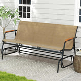 Giantex Patio Glider, 3-Person Swing Gliding Loveseat with Curved Teak Armrests, Fabric Seat, Metal Frame, Load 990lbs - Photo 2