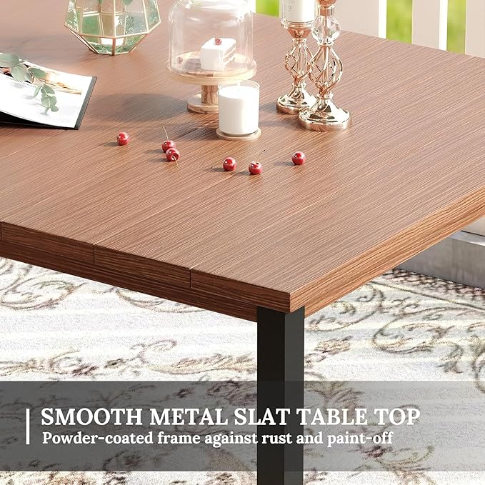 VICLLAX 63" Rectangle Outdoor Dining Table for 6, Patio Table with Umbrella Hole, All Weather Metal Patio Tables - Photo 4