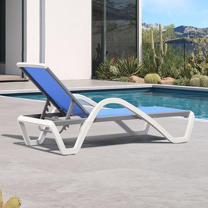 PURPLE LEAF Patio Chaise Lounge Chair with Armrests Outside Aluminum Plastic Stackable Tanning Chairs for Pool Sunbathing Beach Deck Outdoor Lounger, Royal Blue