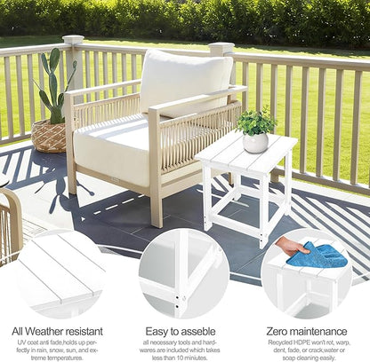 LZRS Adirondack Square Outdoor Side Table for Patio, Pool Composite Patio Table,HDPE End Tables for Backyard,Pool, Indoor Companion, Easy Maintenance & Weather Resistant(White)