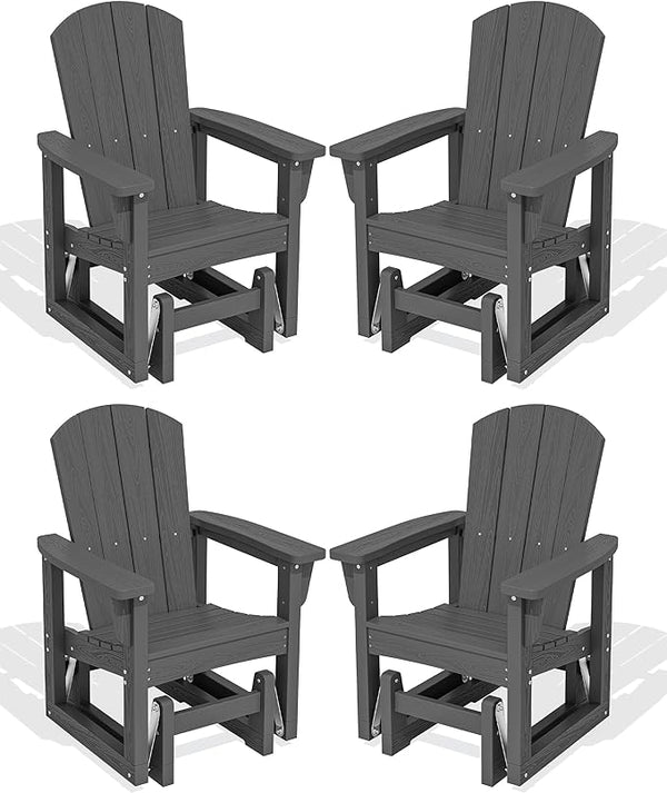 SERWALL Outdoor Glider Chair Set of 4, HDPE Wood-Like Patio Glider Rocker All-Weather Porch Glider for Outside, Gray - Photo 1