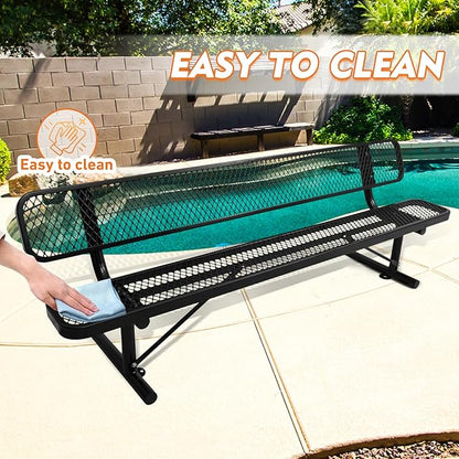 Ceridwen Outdoor Benches Heavy Duty Steel Frame Park Bench with Backrest Bench,Park Bench Steel Mesh Outdoor Bench for Garden,Weatherproof Outdoor Bench for Garden (Black, 8FT)