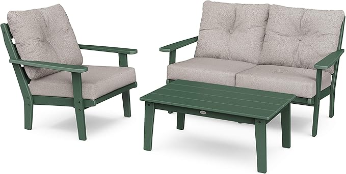 POLYWOOD® Lakeside Deep Seating Set, Green/Weathered Tweed