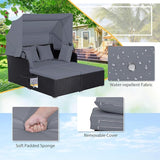 ORALNER Outdoor Daybed, 2-Person Wicker Patio Sofa with Retractable Canopy, Cushions & Pillows, 2 Side Trays - Photo 5