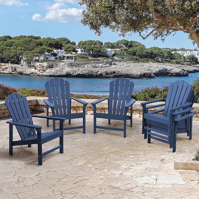 Stackable Adirondack Chair, Space Saving HDPE All-Weather Fire Pit Chairs for Outdoor Lawn Porch Deck