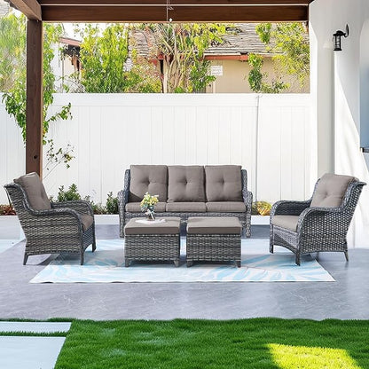 Belord Outdoor Wicker Furniture 5 Pieces Patio Furniture Sofa Set Patio Wicker Chairs with Ottomans Conversation Set for Porch Garden Deck Balcony Poolside