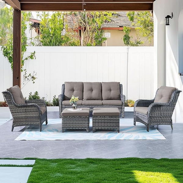Belord Outdoor Wicker Furniture 5 Pieces Patio Furniture Sofa Set Patio Wicker Chairs with Ottomans Conversation Set - Photo 1