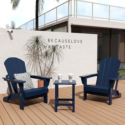 WO WESTIN OUTDOOR HDPE Laguna Outdoor Poly Adirondack Chair with Side Table, Navy Blue