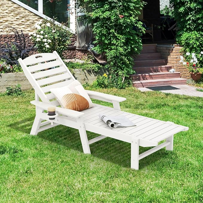 Giantex Adjustable Chaise Lounge Outdoor - Patio HDPE Reclining Chair Outdoor Recliner with 4-Position Backrest - Photo 9