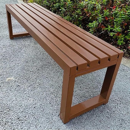 Outdoor Garden Bench, 3.3ft 3.9ft 4.9ft 5.9ft Metal Patio Benches Weatherproof Outside Backless Bench Front Porch Seat Outdoor for Park, Yard, Lawn and Backyard Outside Chair(Coffee,4.9ft)