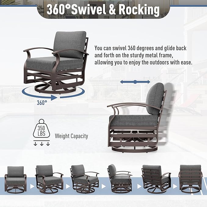 Kurapika 3 Pieces Patio Furniture Set, Outdoor Aluminum Swivel Gliders Rocker - Photo 4