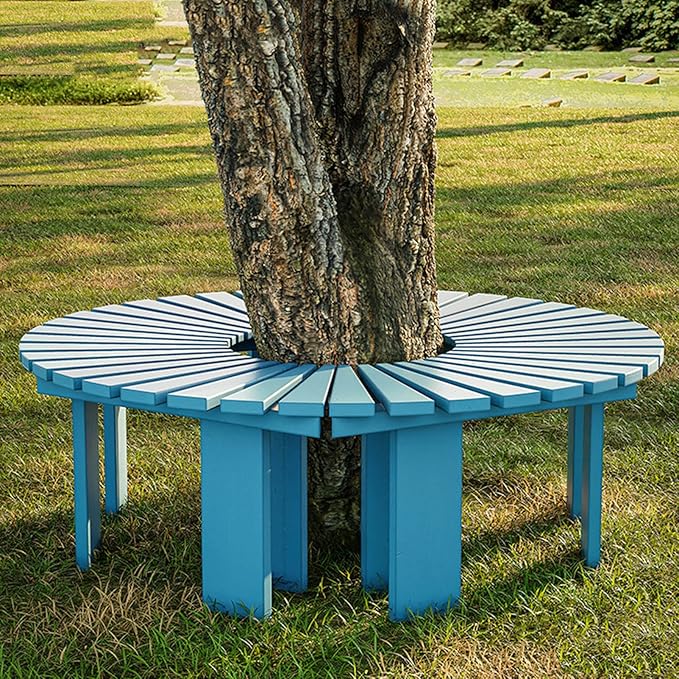 Outdoor Curved Wooden Bench - Solid Wood Slatted Seat Fan-Shaped Garden Tree Bench, Backless Patio Half Round Lounge Seating for Park and Courtyard