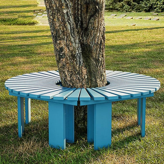 Outdoor Curved Wooden Bench - Solid Wood Slatted Seat Fan-Shaped Garden Tree Bench, Backless Patio Half Round Lounge Seating for Park and Courtyard