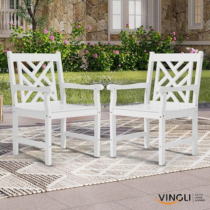 VINGLI Outdoor Dining Chairs, Heavy Duty 330 LBS Wooden Patio Chairs with Comfortable Backrest, Solid Wood Patio Dining Chairs Garden Chairs for Yard, Front Porch and Deck (White, 1 PCS)
