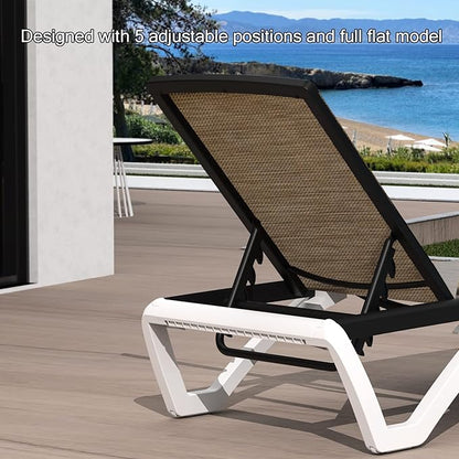 Domi Patio Chaise Lounge Outdoor Aluminum Polypropylene With Adjustable Backrest - for Beach, Yard, Balcony, Poolside Sunbathing (1 Brown Chair)