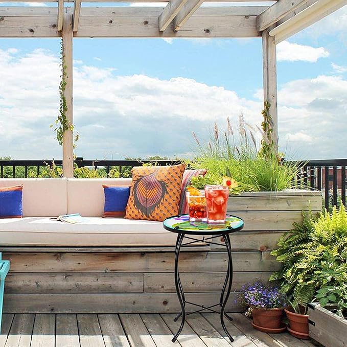 Lotus-Leaf Dragonfly Small Patio Table,Outdoor Side Bar Table, 10 Inch Metal Glass End Table for Porch Garden Yard Pool Living Room Mother's Day Decor, Mother's Day Decoration Gift