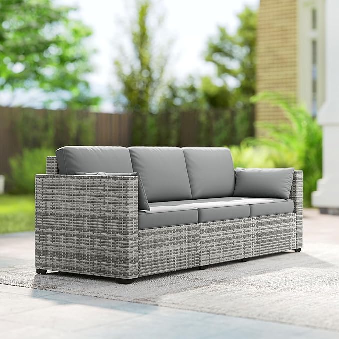 Outsunny Patio Couch PE Wicker Deep Seating Outdoor Sofa with Removable Cushions, 3 Seater Rattan Sofa - Photo 9