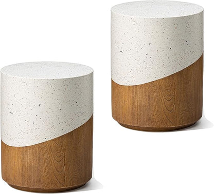 Giltzhome 17.25" H Decorative Garden Stool Set of 2, Faux Terrazzo End Table Planter Stand Accent Table for Garden Patio Lawn Home Indoor Outdoor,White