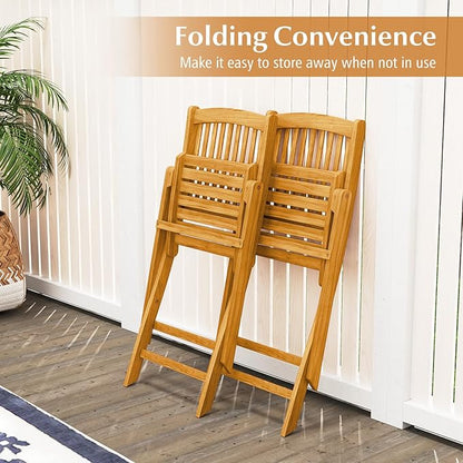 Tangkula 2 Pieces Folding Outdoor Dining Chairs, Acacia Wood Patio Chairs with Soft Cushions, Slatted Backrests and Seats, Outdoor Chairs for Porch, Balcony, Deck and Yard (One-Size,Red,2)