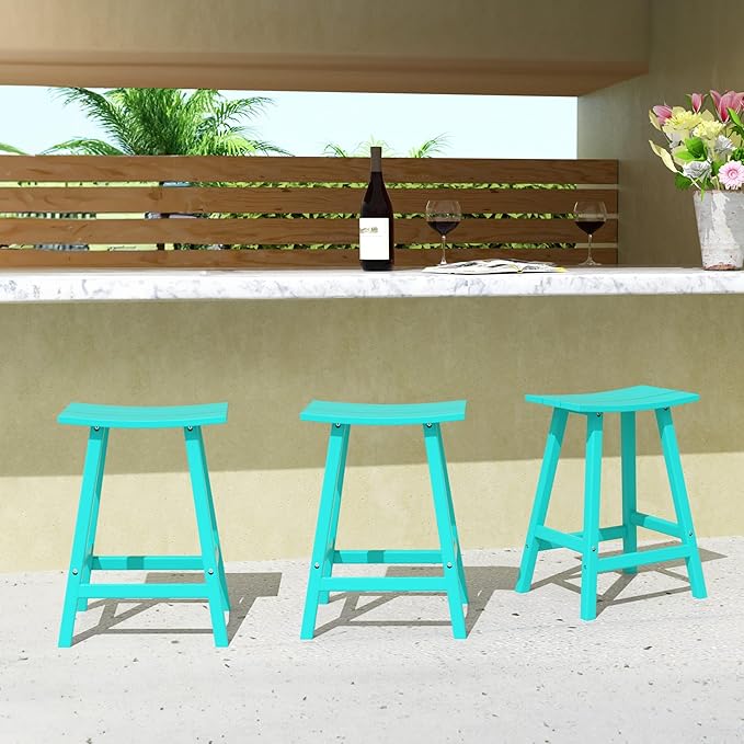WestinTrends Malibu Malibu 24 Inch Counter High Saddle Stools (Set of 3), Turquoise