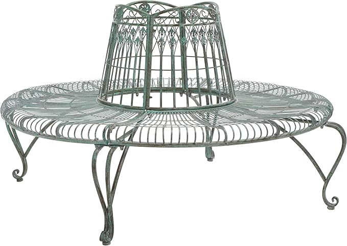 SAFAVIEH Outdoor Collection Ally Darling Antique Dark Green Wrought Iron Tree Bench