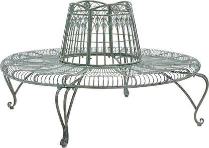 SAFAVIEH Outdoor Collection Ally Darling Antique Dark Green Wrought Iron Tree Bench