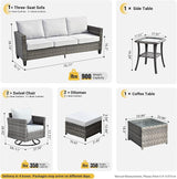 ovios Patio Furniture Set, 7 Pieces Outdoor Wicker Sofa Couch with Swivel Rocking Chairs Glass Table Comfy Cushions - Photo 8