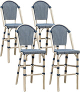 PURPLE LEAF French Bar Stool Set of 4 White Print Finish Patio Bar Stools with Back Rattan Bar Chairs Wicker Bar Height - Photo 1