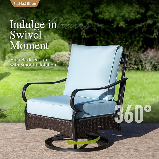 Sophia & William Patio Furniture Set, 5 Piece Metal Outdoor Conversation Set with 3-Seater Outdoor Couch, 2 Swivel Chairs, 1 Loveseat,1 Coffee Table for Outdoor Seating, Backyard, Porch(Blue)