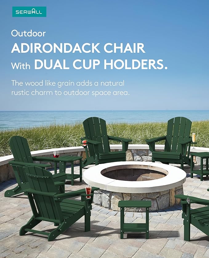 SERWALL Adirondack Chair with Cup Holders - Composite Adirondack Chairs HDPE Outdoor Chairs All Weather Use- Green - Photo 6