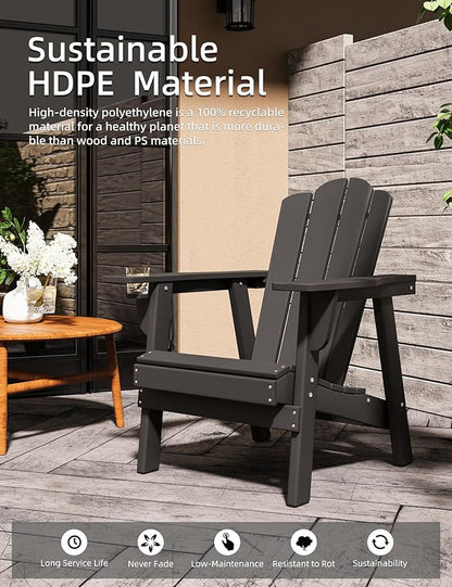 Adirondack Chair - Durable HDPE Poly Lumber All-Weather Resistant, Oversized Balcony Porch Patio Outdoor Chair for Lawn, Backyard, Deck, Garden, Camping - Easy Installation, Black