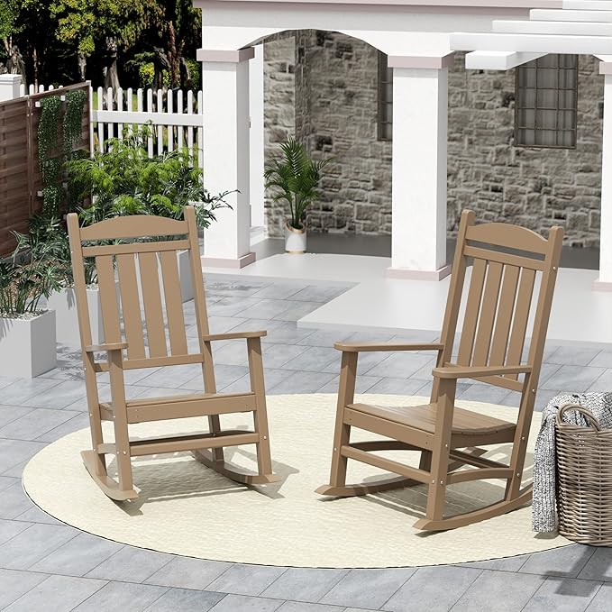 WO WESTIN OUTDOOR HDPE Laguna Classic Porch Rocking Chair (Set of 2), Weathered Wood