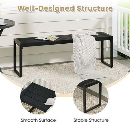 VICLLAX 3-Person Outdoor Bench 53" Long Garden Bench Metal Frame Backless Porch Patio Bench, Black