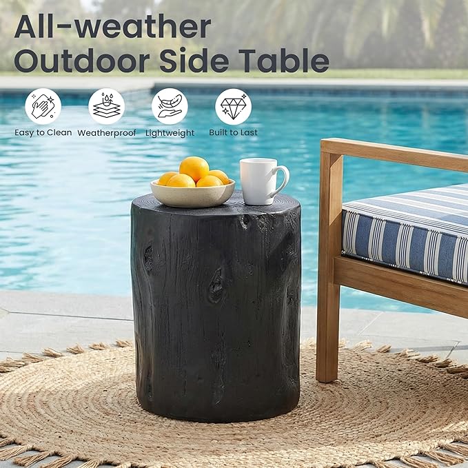 HOMPUS Concrete Outdoor Side Table, Tree Stump Modern Round Accent Table - Photo 3