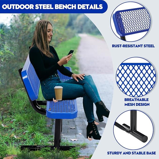 Ceridwen Outdoor Benches Heavy Duty Steel Frame Park Bench with Backrest Bench,Park Bench Steel Mesh Outdoor Bench for Garden,Weatherproof Outdoor Bench for Garden (Blue, 4FT)