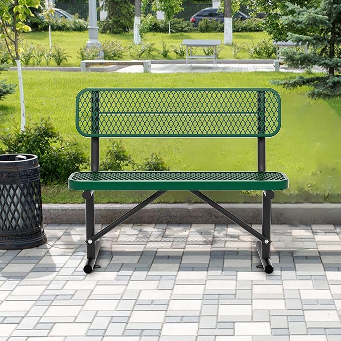 4/6/8 Feet Park Bench for Outside Heavy Duty Metal, Garden Benches Outdoor Bench with Backrest & Portable Frame - Photo 2