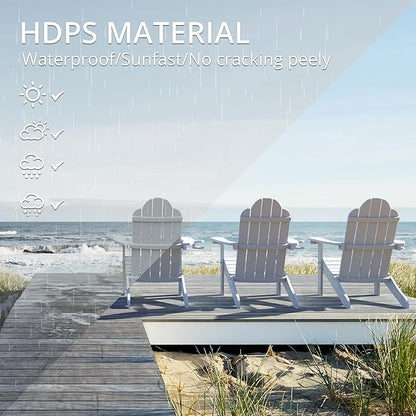 LUE BONA HDPS Adirondack Chairs Set of 8, Fire Pit Outdoor Chair Weather Resistant with Cup Holder, Modern Plastic Chair Plastic for Patio, Deck, Proch, 350LBS, White
