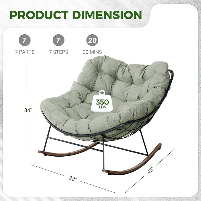 Grand patio Outdoor Rocking Chair, E-Coated Modern Cozy Lounge Rocker Chair with Cushion for Balcony Porch Patio - Photo 2