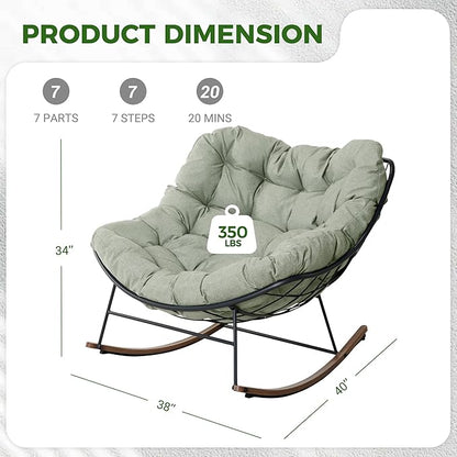 Grand patio Outdoor Rocking Chair, E-Coated Modern Cozy Lounge Rocker Chair with Cushion for Balcony Porch Patio, Sage Green