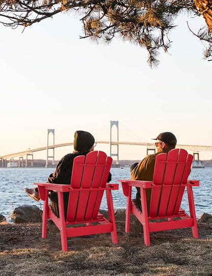 Adirondack Chair - Durable HDPE Poly Lumber All-Weather Resistant, Oversized Balcony Porch Patio Outdoor Chair for Lawn, Backyard, Deck, Garden, Camping - Easy Installation, Red