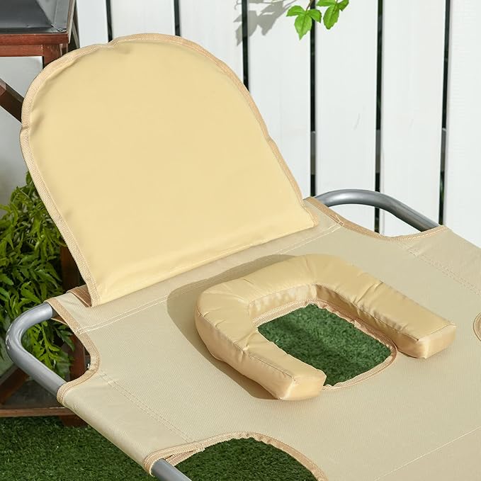 Outsunny Folding Beach Lounge Chair with Face Hole and Arm Slots - Photo 8