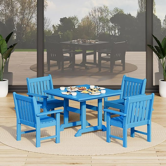 Costaelm Outdoor Dining Arm Chair, Patio HDPE Garden Dining Table Chair, Poly Lumber Waterproof Restaurant Bistro Farmhouse Chairs for Outside Porch Backyard, Pacific Blue