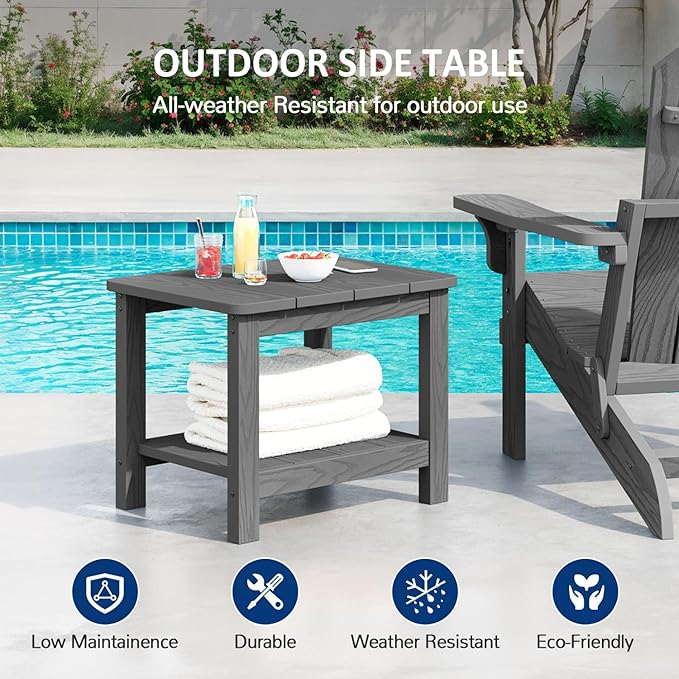 18" Outdoor Side Table, 2-Tier Patio Side Table, Weather Resistant, Easy Assembled - Photo 4