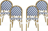 Christopher Knight Home Anastasia Outdoor French Bistro Chair (Set of 4), Blue + White + Bamboo Print Finish - Photo 1