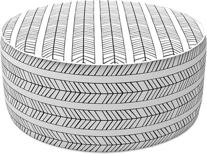 LVTXIII Indoor/Outdoor Inflatable Ottoman with Handle D21 x H9 Inch, Weather-Resistant Round Footstool Pouf for Patio Camping Living Room, Portable Footrest Extra Seating, Herringbone Black White
