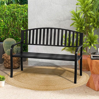Outdoor Bench Garden Bench Patio Bench,Weatherproof Anti-Rust Metal Powder Coated Frame Park Bench,Metal Bench for Yard & Porch & Park (Vertical line)