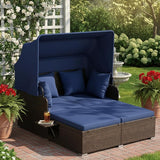 Tangkula Patio Rattan Daybed with Retractable Canopy, Outdoor Wicker Sunbed with 2 Foldable Side Tables - Photo 2