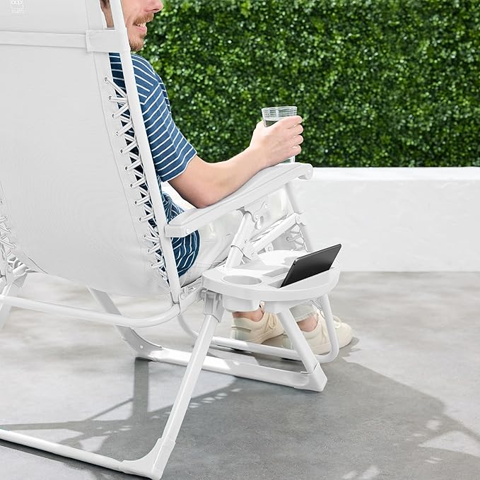 Best Choice Products Adjustable Zero Gravity Chair, Monochromatic Color Folding Patio Recliner w/Side Tray, Headrest - Snow