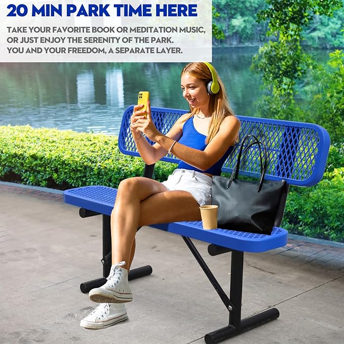 Ceridwen Outdoor Benches Heavy Duty Steel Frame Park Bench with Backrest Bench,Park Bench Steel Mesh Outdoor Bench for Garden,Weatherproof Outdoor Bench for Garden (Blue, 4FT)