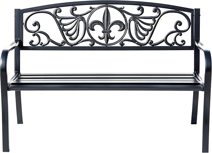 Hi-Line Gift Ltd. Sleek Black - Steel and Cast Iron Garden Bench in Timeless Black